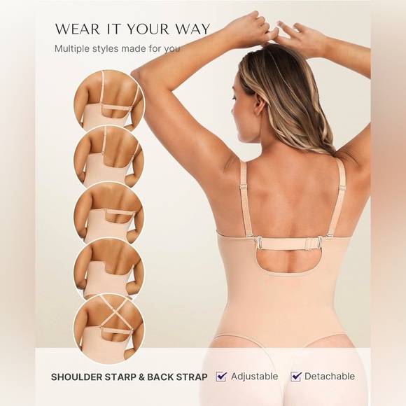 SHAPELLX Women’s Shapewear Bodysuit Tummy Control Strapless Body Shaper Thong - Picture 2 of 10